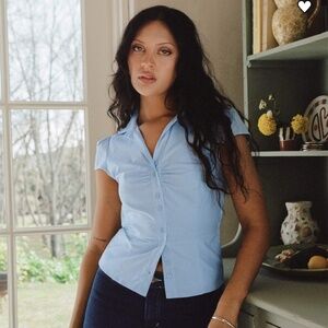 NWT Princess Polly Blue Short Sleeve Button Down Top
